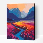 Festmény folyó a tulipánmezőnél számfestő