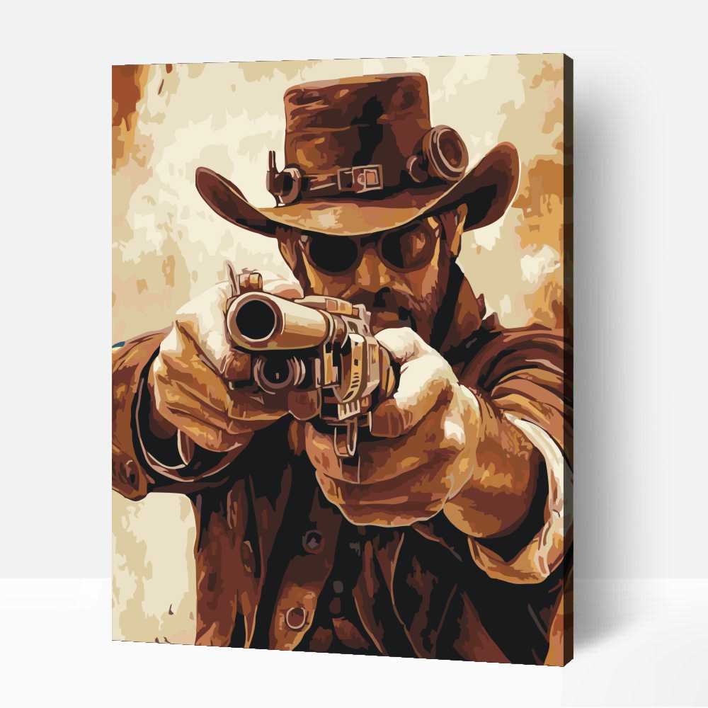 Steampunk férfi pisztollyal számfestő 1 Steampunk férfi pisztollyal számfestő