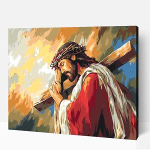 Keresztet vivő Jézus számfestő