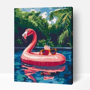Flamingó a medencében számfestő